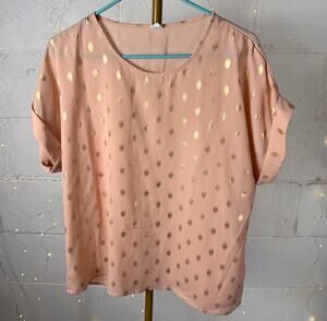 unbranded women’s XL blush pink blouse gold foil polka dot short sleeve